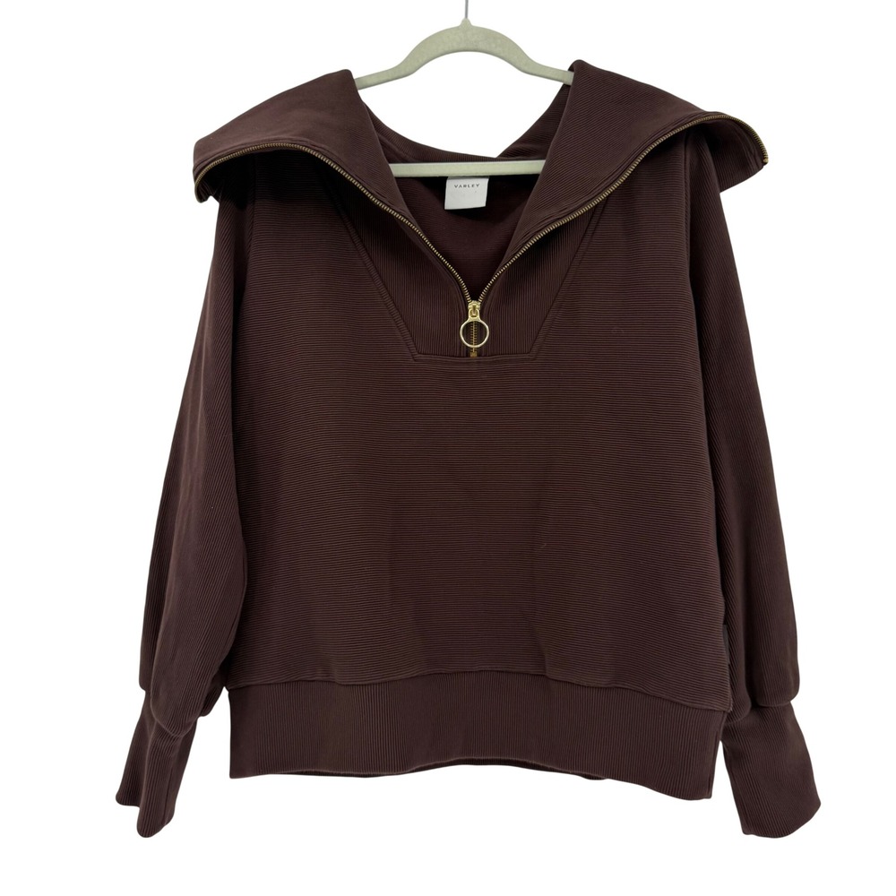 Varley Vine Half Zip Ottoman Rib Pullover Sweatshirt Brown Medium VAR00485